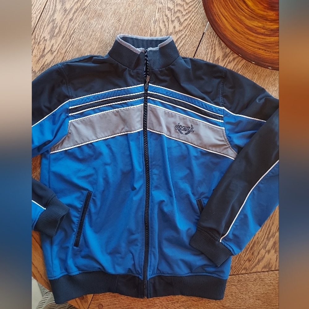 Blue and Gray Zip-Up Jacket